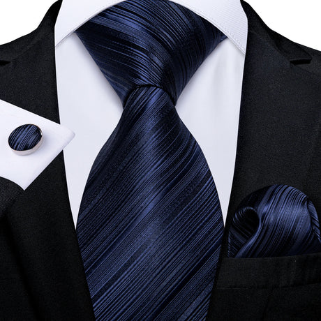 dark blue line pattern necktie set