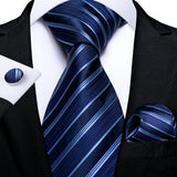 blue black white line pattern necktie set