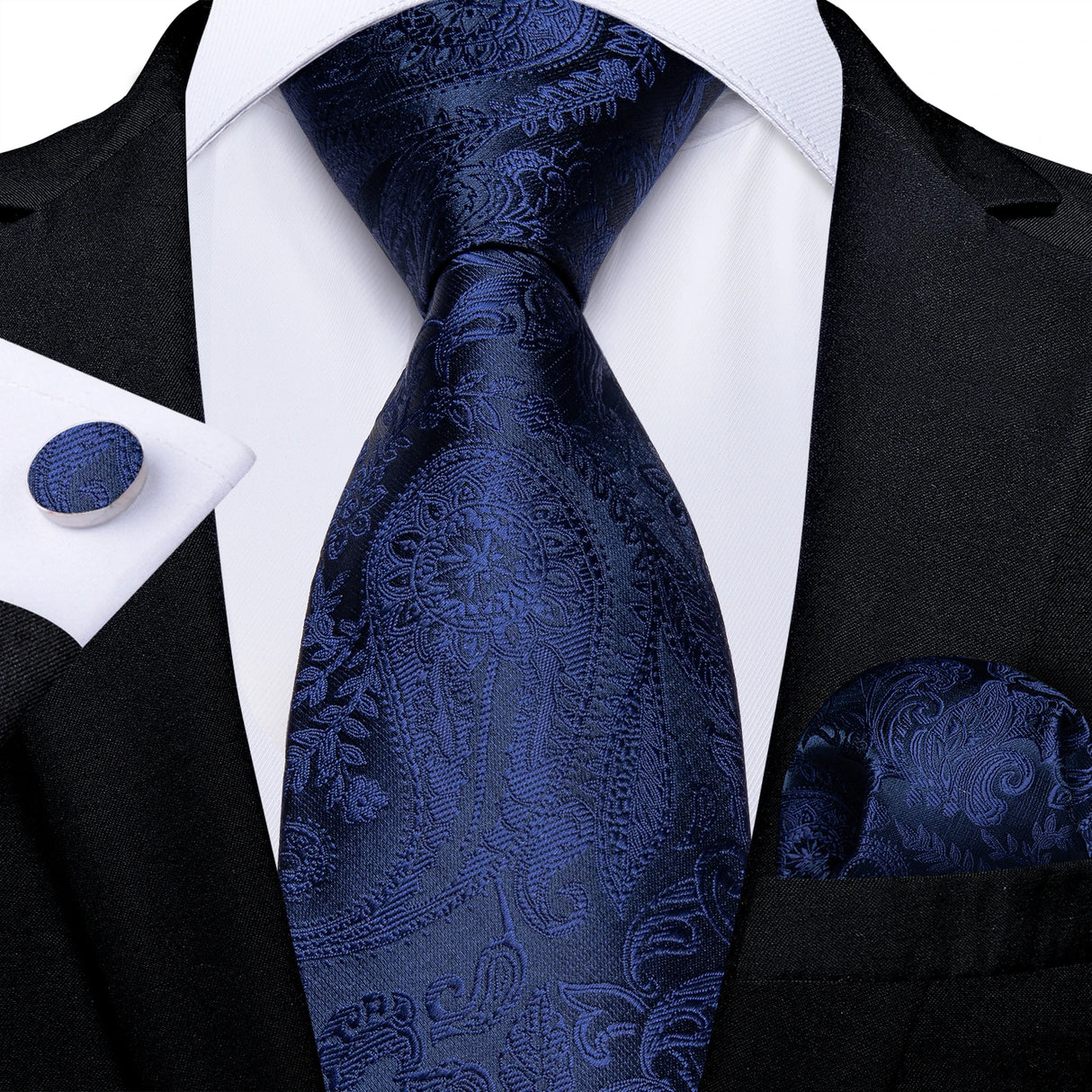black blue floral pattern necktie set