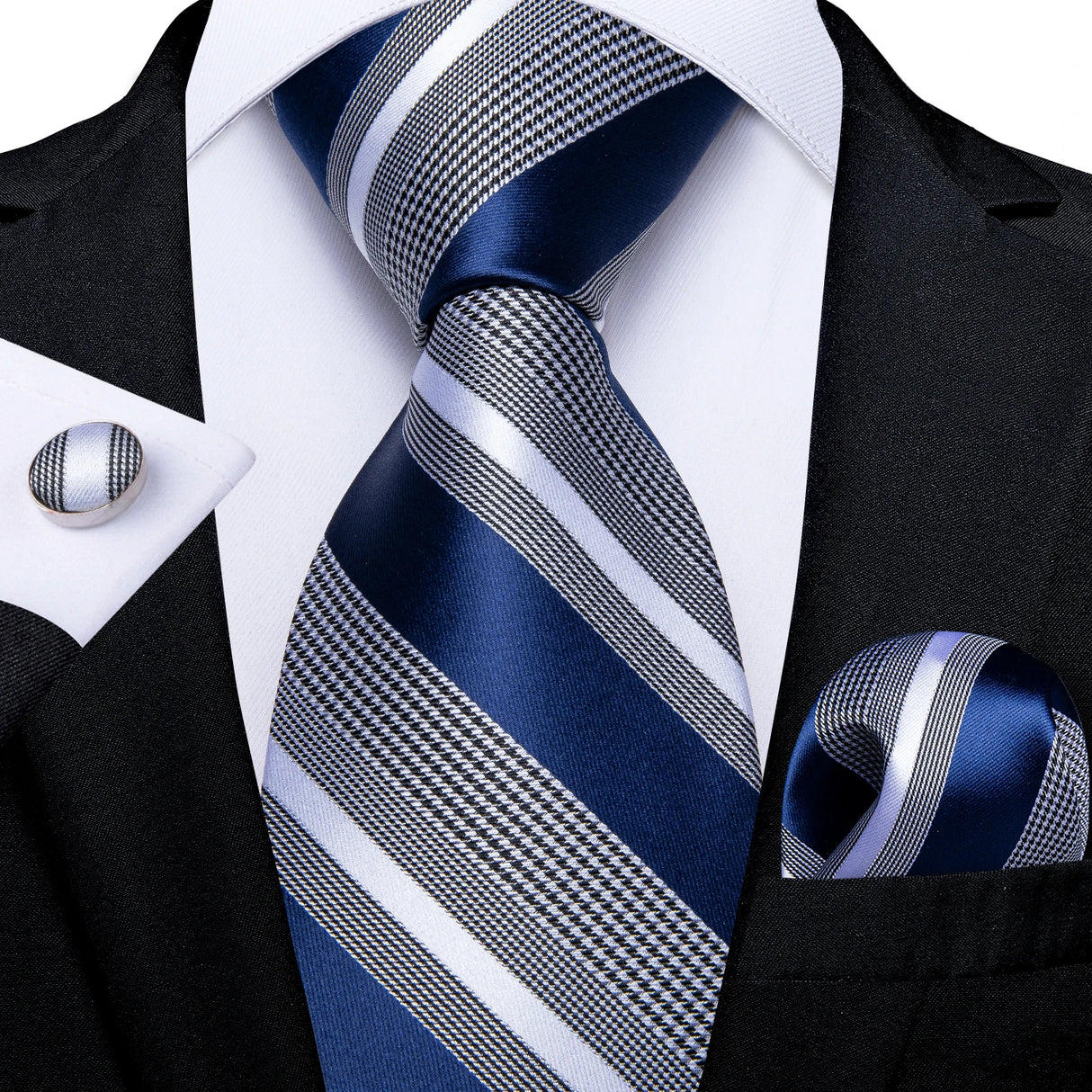 white blue line pattern necktie set