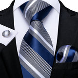 white blue line pattern necktie set