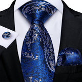 silver black blue floral pattern necktie set