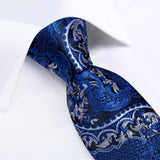 blue silver pattern necktie close up view