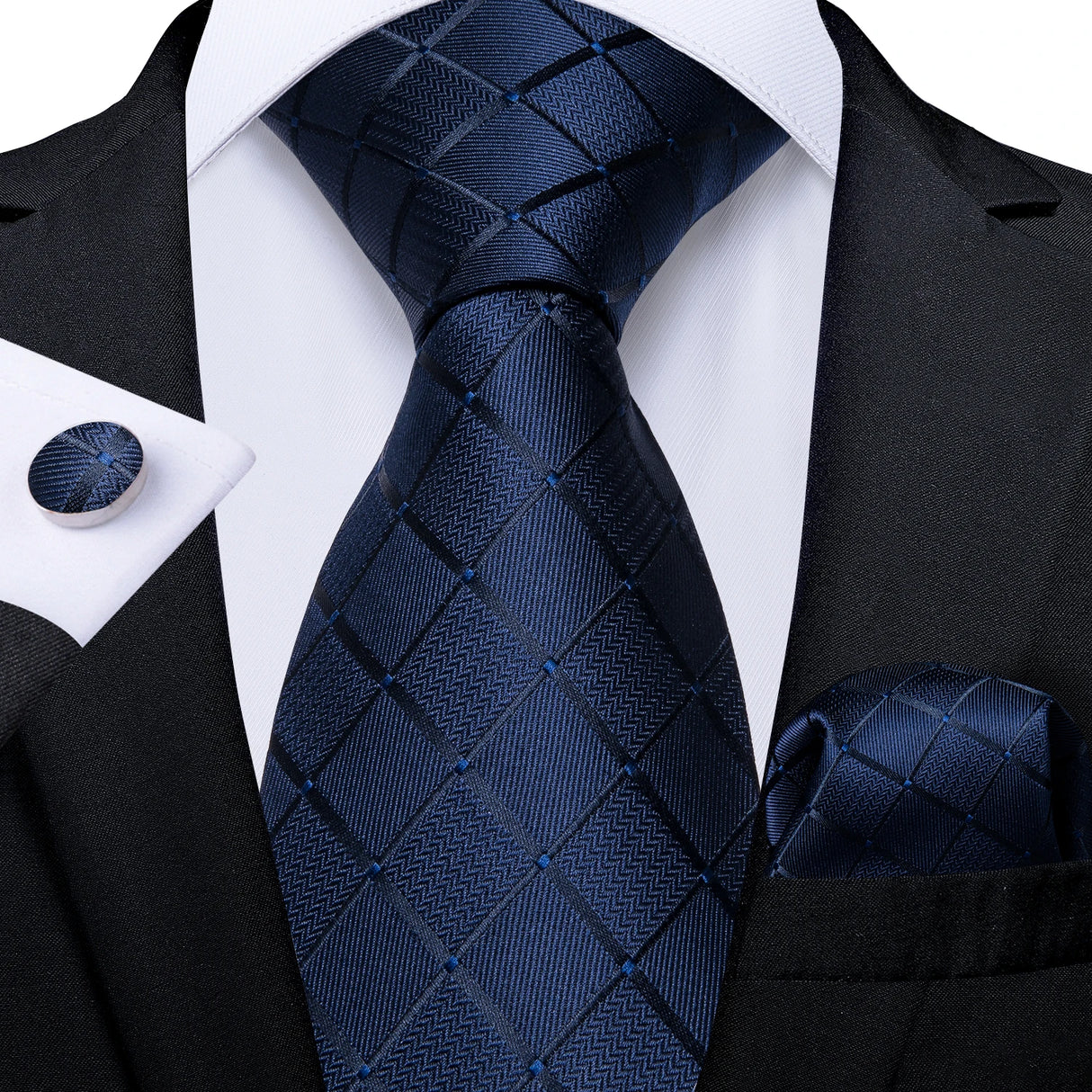 dark blue square pattern necktie set
