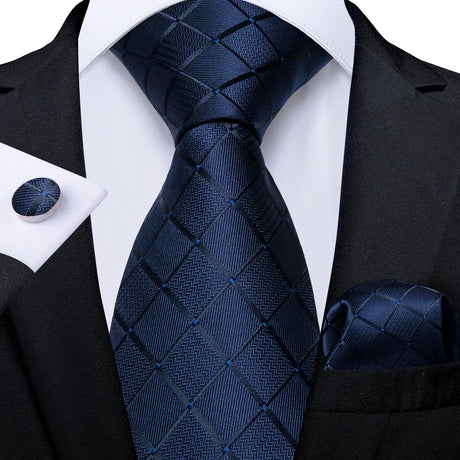 dark blue square pattern necktie set