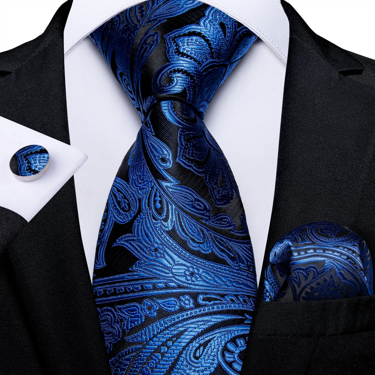black blue floral pattern necktie set