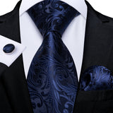 dark blue black floral pattern necktie set