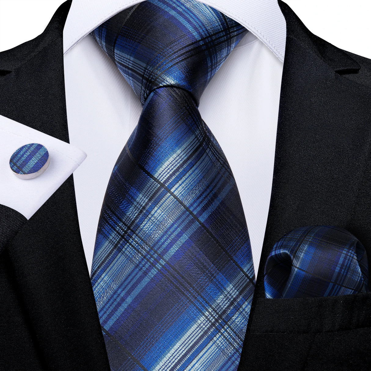 blue black line pattern necktie set