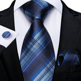 blue black line pattern necktie set