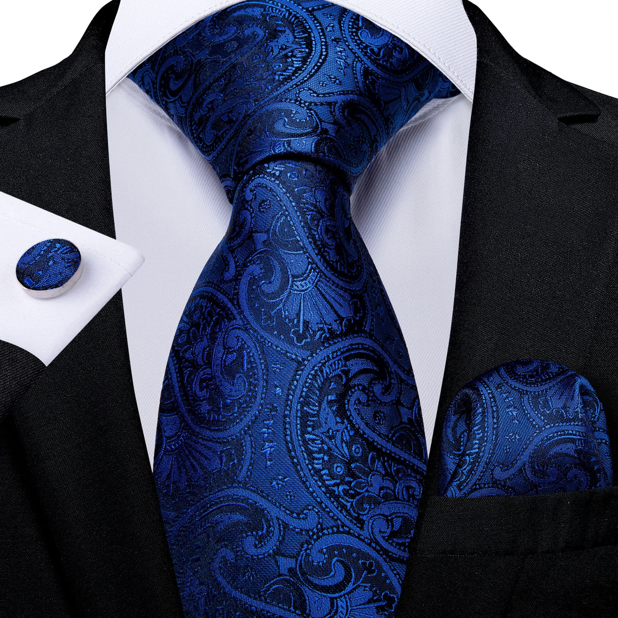 blue floral pattern necktie set