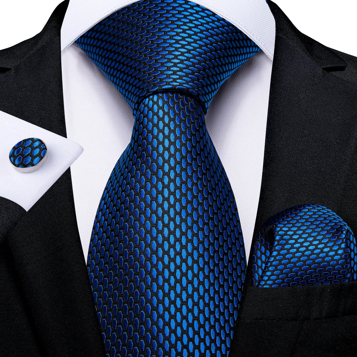 blue black diamond pattern necktie set