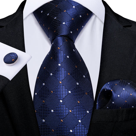 blue white old dot diamond pattern necktie set