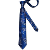 blue silver floral pattern necktie