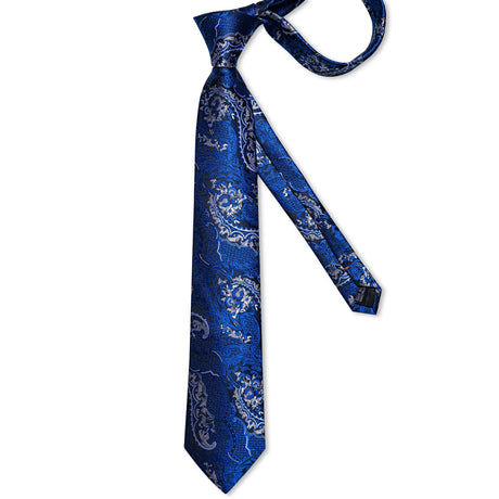 blue silver floral pattern necktie