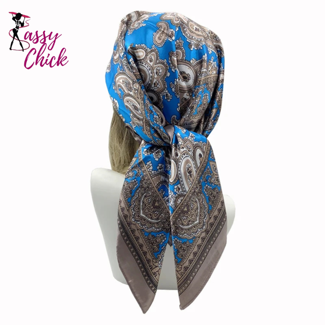 Foulard Print 90*90cm Square Silk Scarves Hijab Shawls Sassy Chick Logo