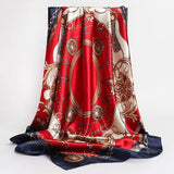 Red Foulard Print 90*90cm Square Silk Scarves Hijab Shawls
