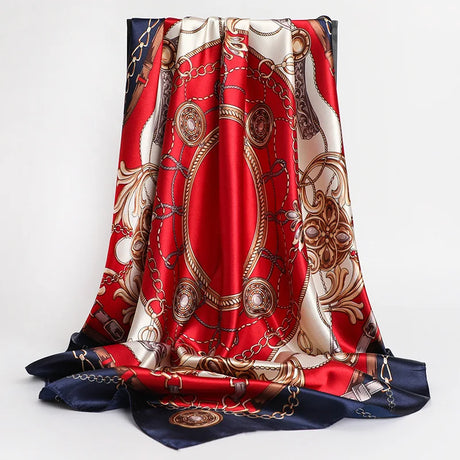 Red Foulard Print 90*90cm Square Silk Scarves Hijab Shawls