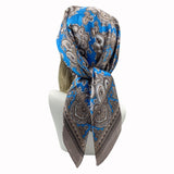 Blue Gray Foulard Print 90*90cm Square Silk Scarves Hijab Shawls