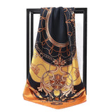 Gold Black Foulard Print 90*90cm Square Silk Scarves Hijab Shawls