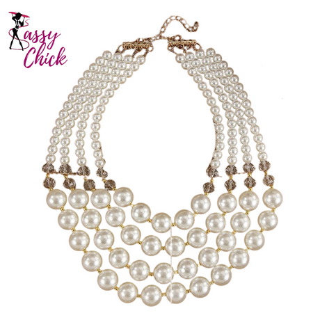 Four Layer Round Beaded Imitation Pearl Jewelry Sets Sassy Chick Logo