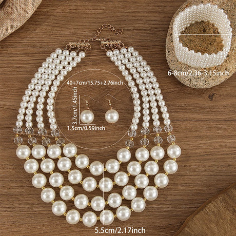 White Four Layer Round Beaded Imitation Pearl Jewelry Sets