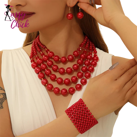 Four Layer Round Pearl Jewelry Sets Sassy Chick Logo