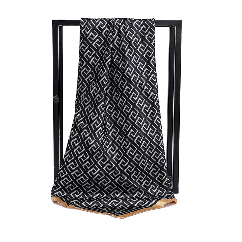 Black Gold Four Seasons Headwraps 90cm Square Silk Scarf Bandana Hijab
