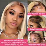 Model using Front Short Bob Brazilian Human Hair Wig