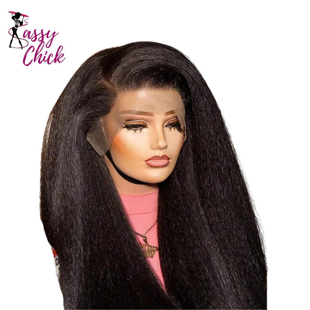 Frontal Kinky Straight Strap 360 Full Lace Human Hair Wig Sassy Chick Logo