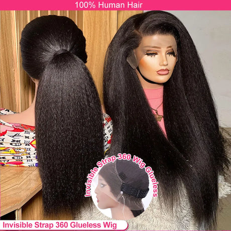 Frontal Kinky Straight Strap 360 Full Lace Human Hair Wig