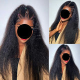 Model using Frontal Kinky Straight Strap 360 Full Lace Human Hair Wig