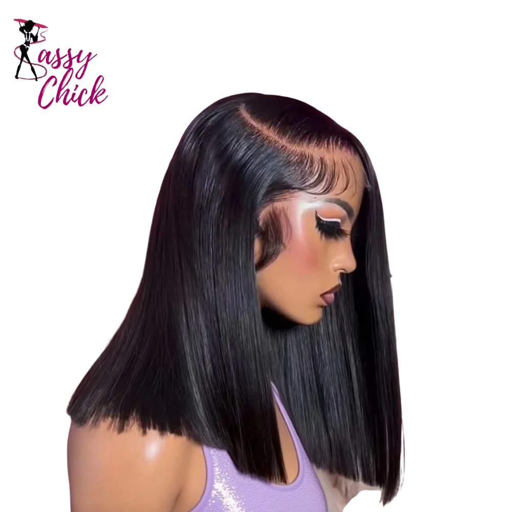 Frontal Short Bob 13x6 HD Straight Human Hair Wig Sassy Chick Logo