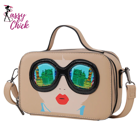 Funky Lady Face Box Shape Shoulder Bags Sassy Chick Logo