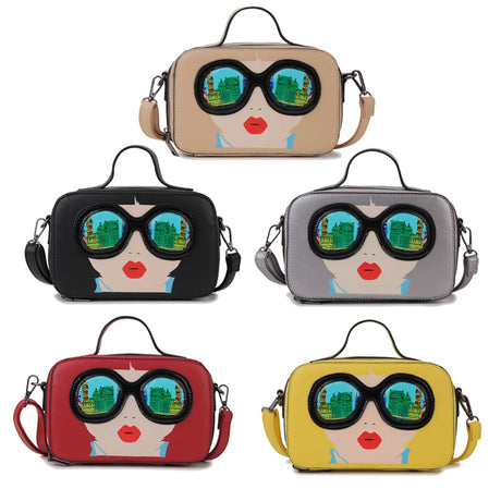Collection of Funky Lady Face Box Shape Shoulder Bags