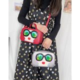 Model using Funky Lady Face Box Shape Shoulder Bags