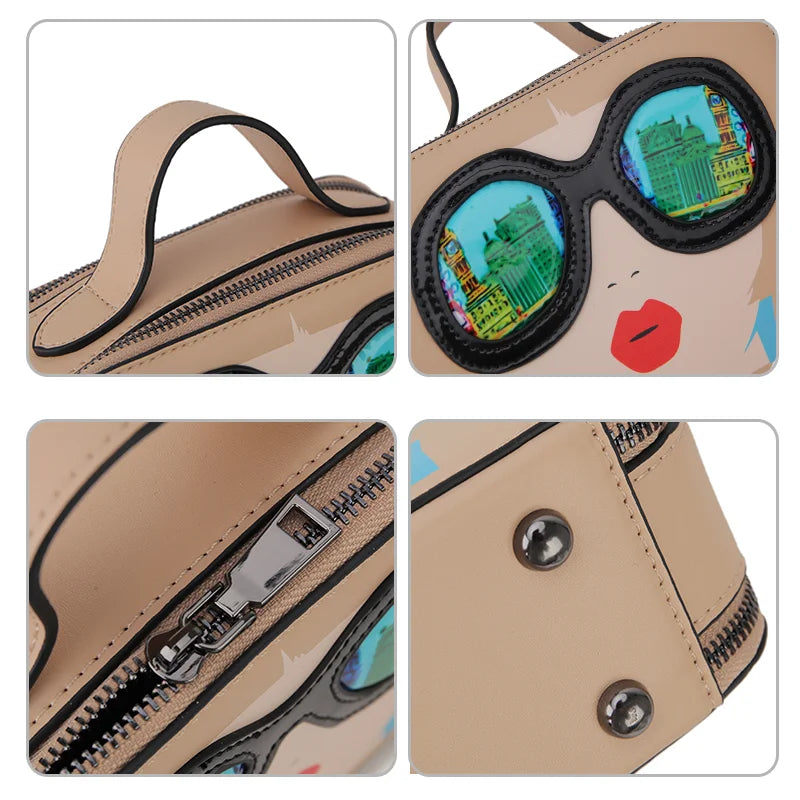 Details of Funky Lady Face Box Shape Shoulder Bags