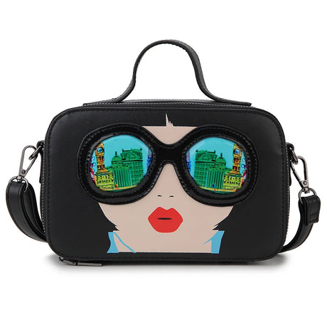 Black Funky Lady Face Box Shape Shoulder Bags