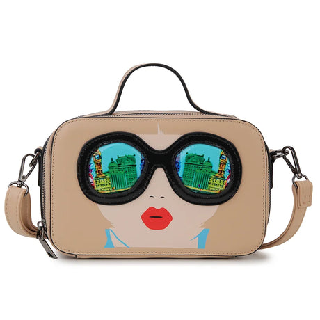 Brown Funky Lady Face Box Shape Shoulder Bags