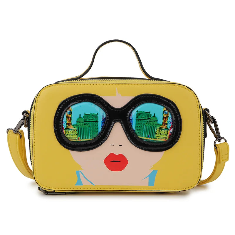 Yellow Funky Lady Face Box Shape Shoulder Bags