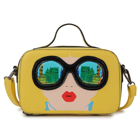 Yellow Funky Lady Face Box Shape Shoulder Bags