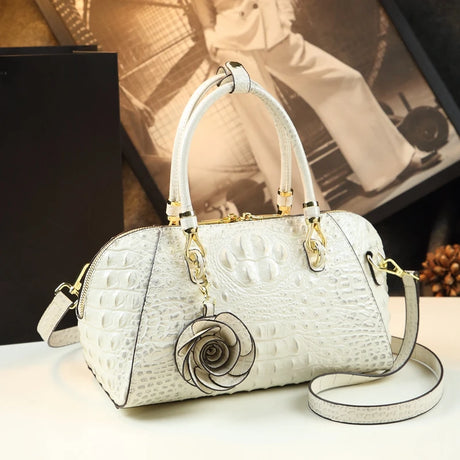 White Genuine Leather Handbag