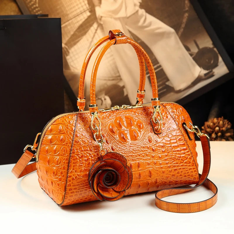 Orange Genuine Leather Handbag
