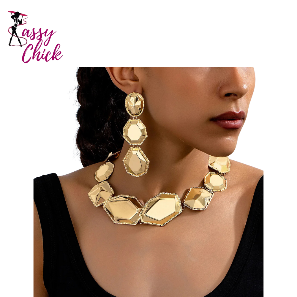 Geometric Design Connect Necklace and Earring Sassy Chick Logo