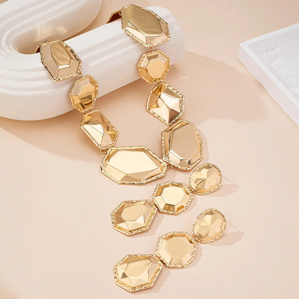 Geometric Design Connect Necklace and Earring