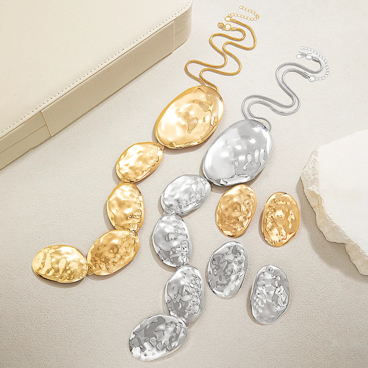 Collection of Geometric Ellipse Style Irregular Hammer Pattern Jewelry