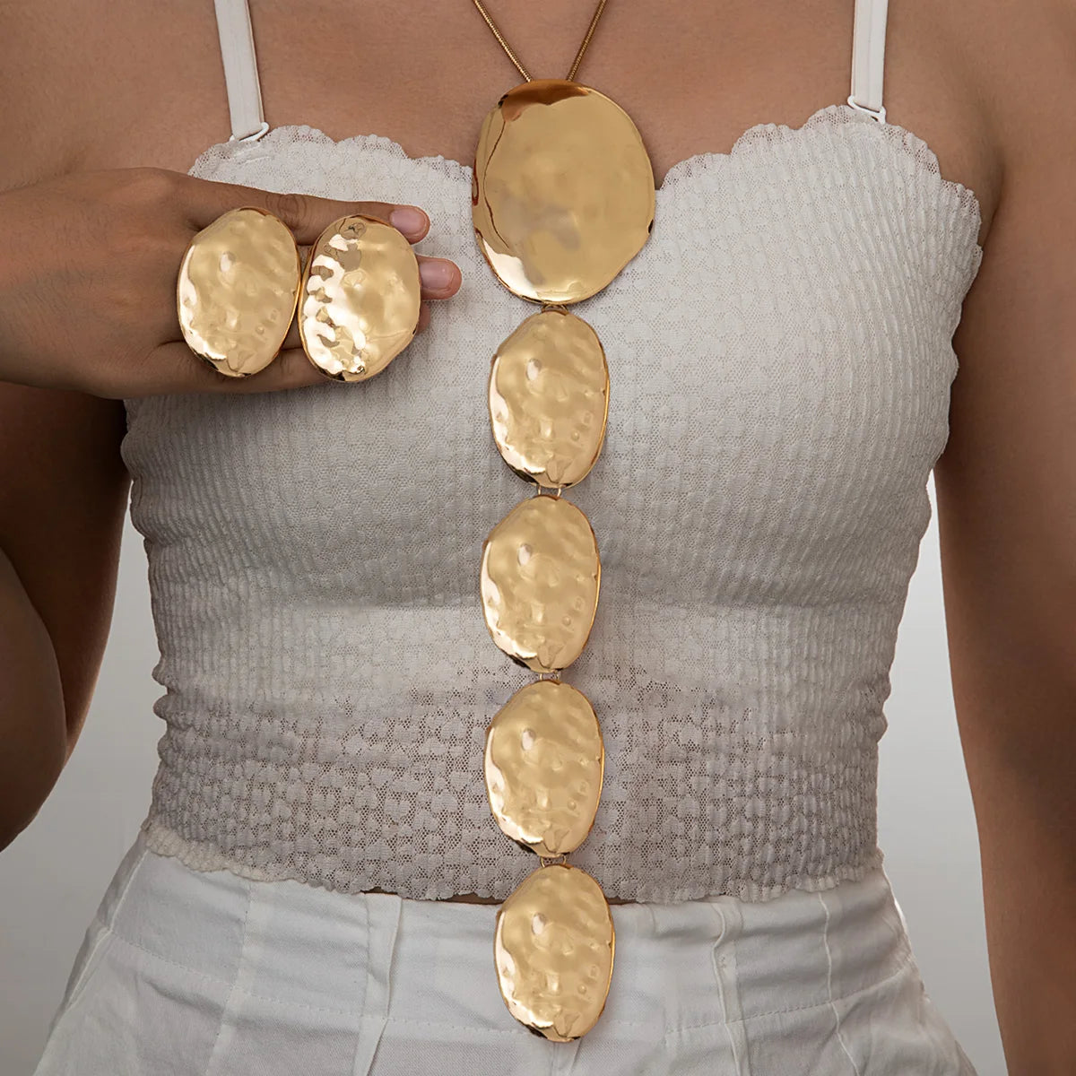 Geometric Ellipse Style Irregular Hammer Pattern Jewelry
