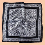 Black Geometric Letter Print Silk Satin Square Scarf