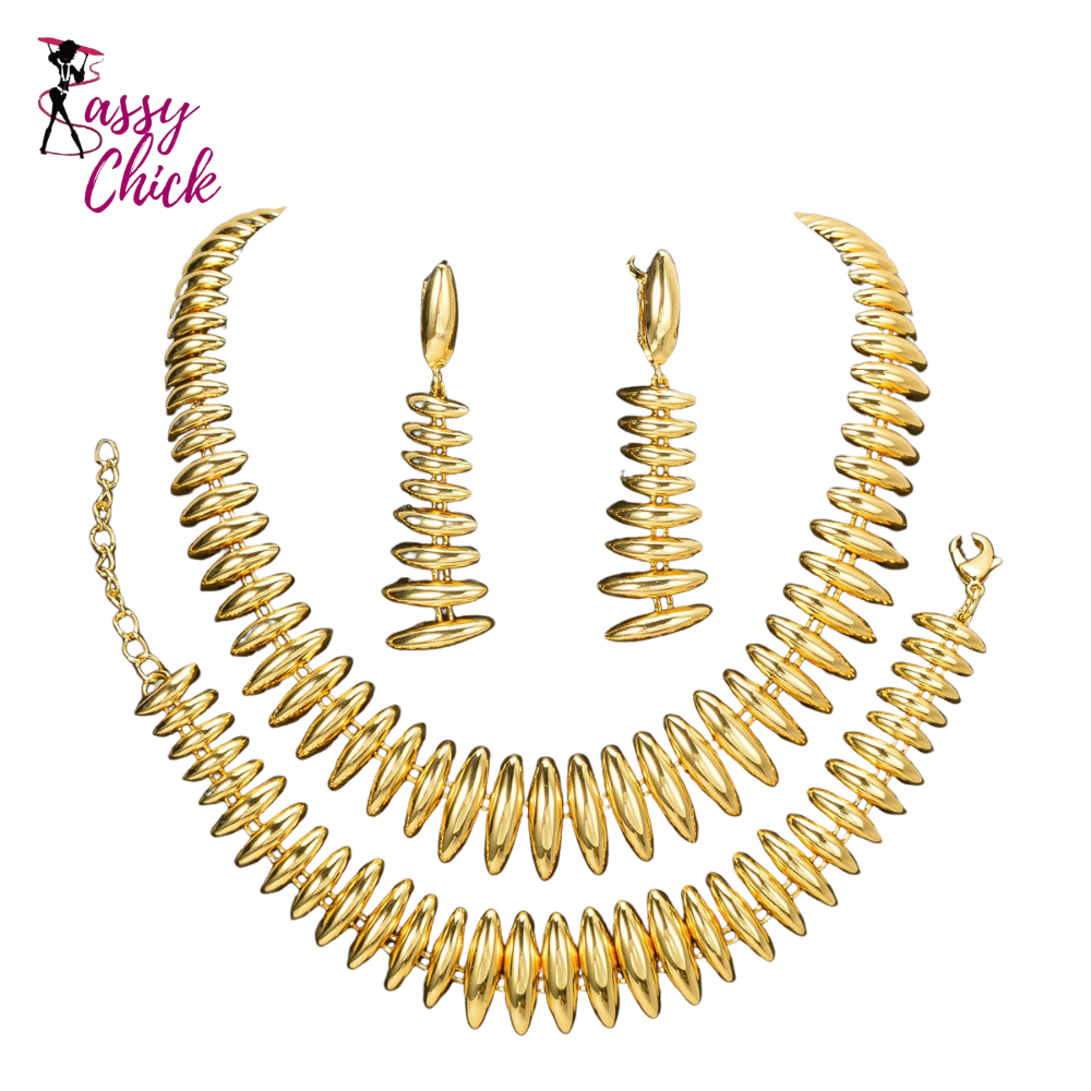 Geometric Metal Necklace Bracelet Earring Set Sassy Chick Logo
