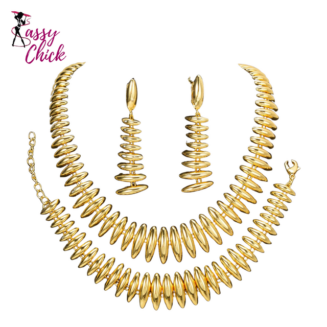 Geometric Metal Necklace Bracelet Earring Set Sassy Chick Logo