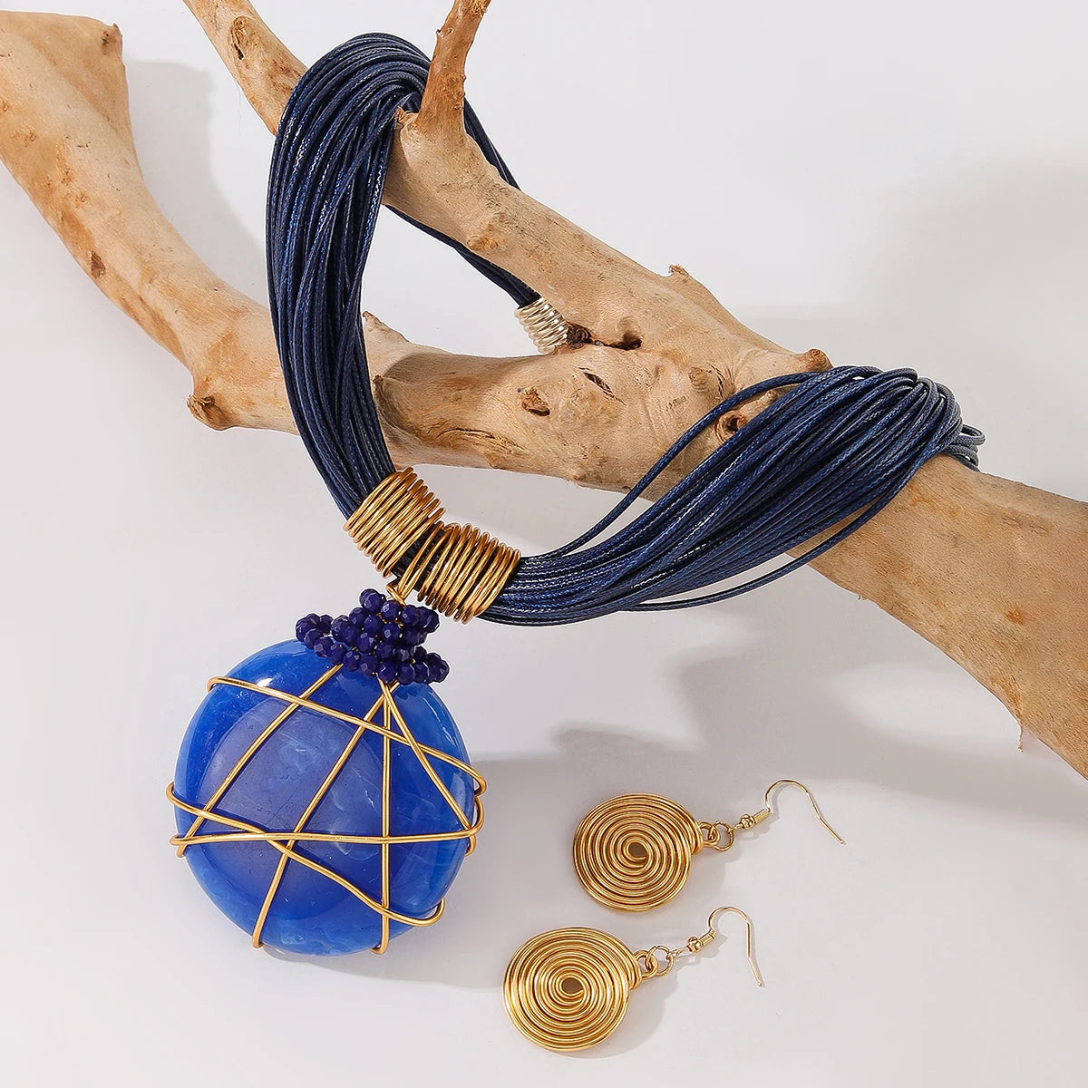 Geometric Round Resin Gems Aluminum Wire Woven Jewelry